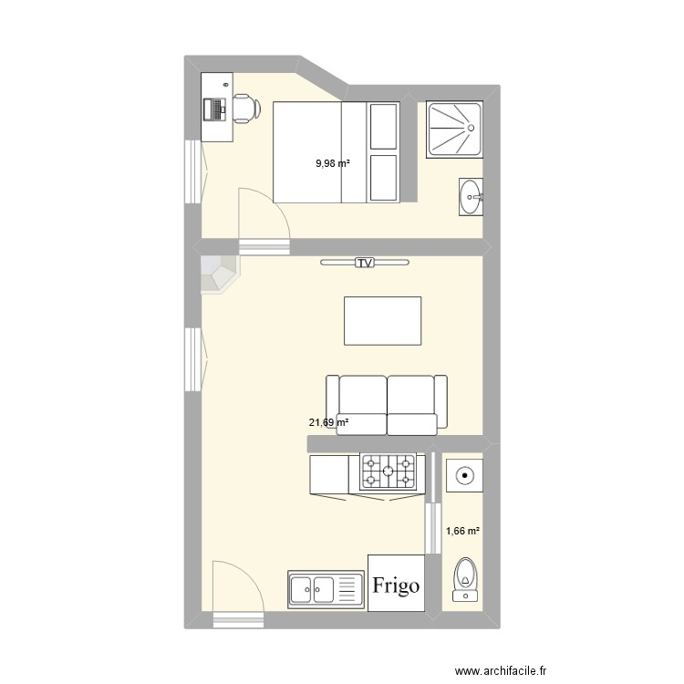 abricotiers. Plan de 3 pièces et 33 m2