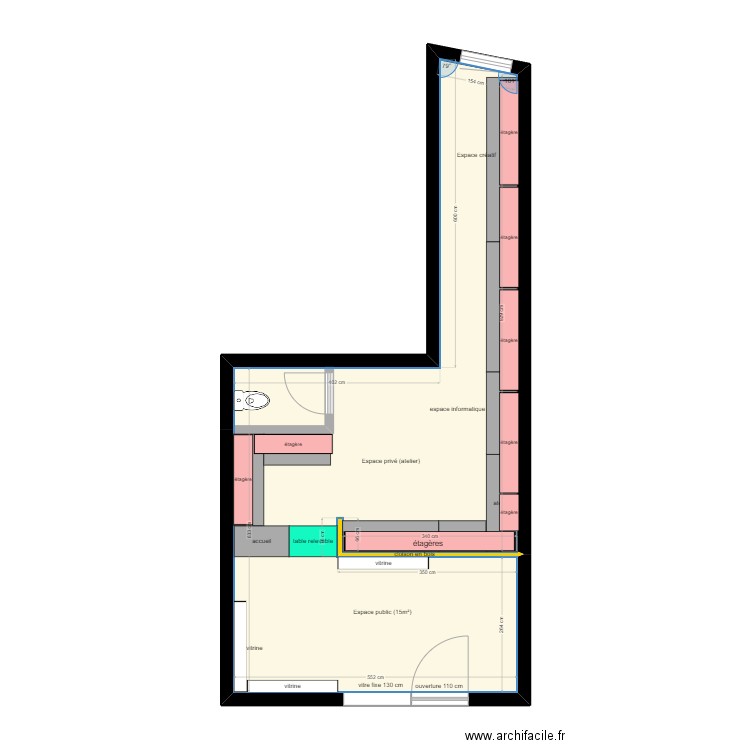 plan boutique Phenix-Repair. Plan de 1 pièce et 43 m2