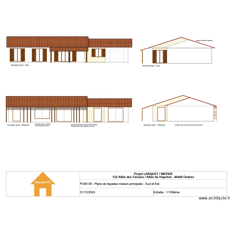 facade Sud et Est Faisans. Plan de 0 pièce et 0 m2