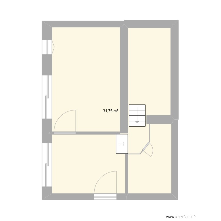 partie nuit. Plan de 1 pièce et 32 m2