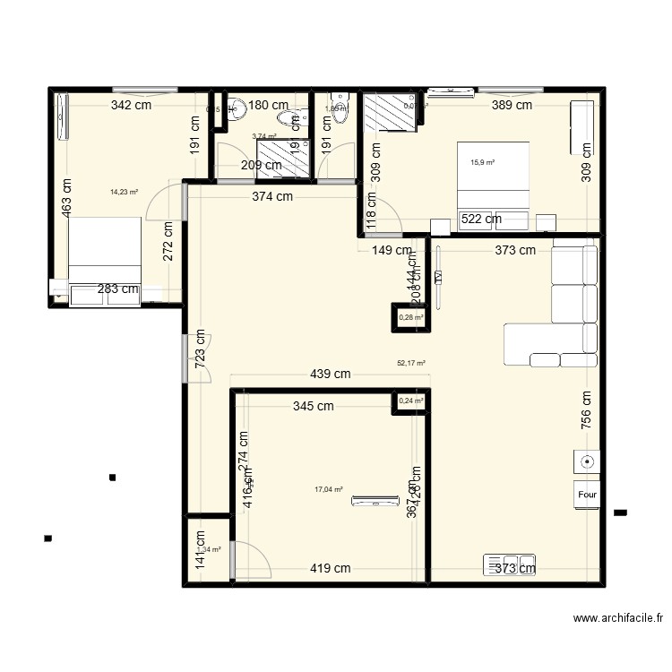 Sayada dek 1. Plan de 11 pièces et 107 m2