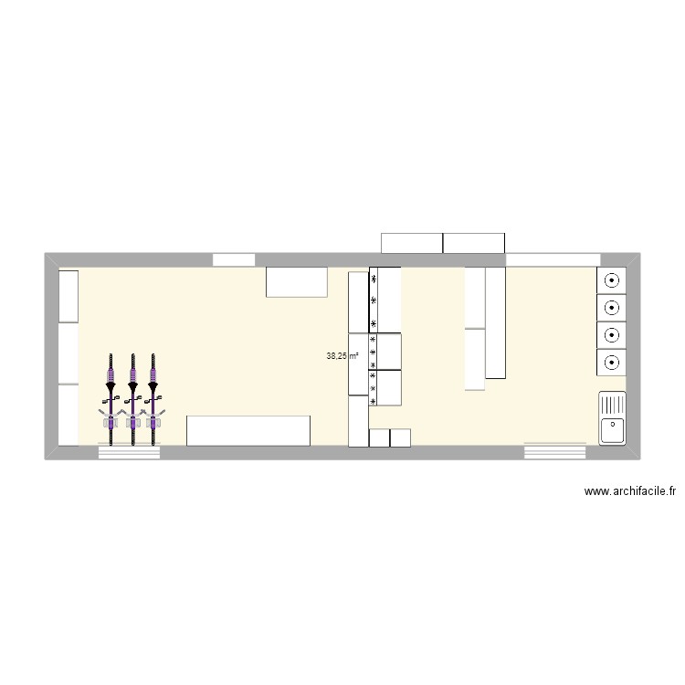 sous sol. Plan de 1 pièce et 38 m2