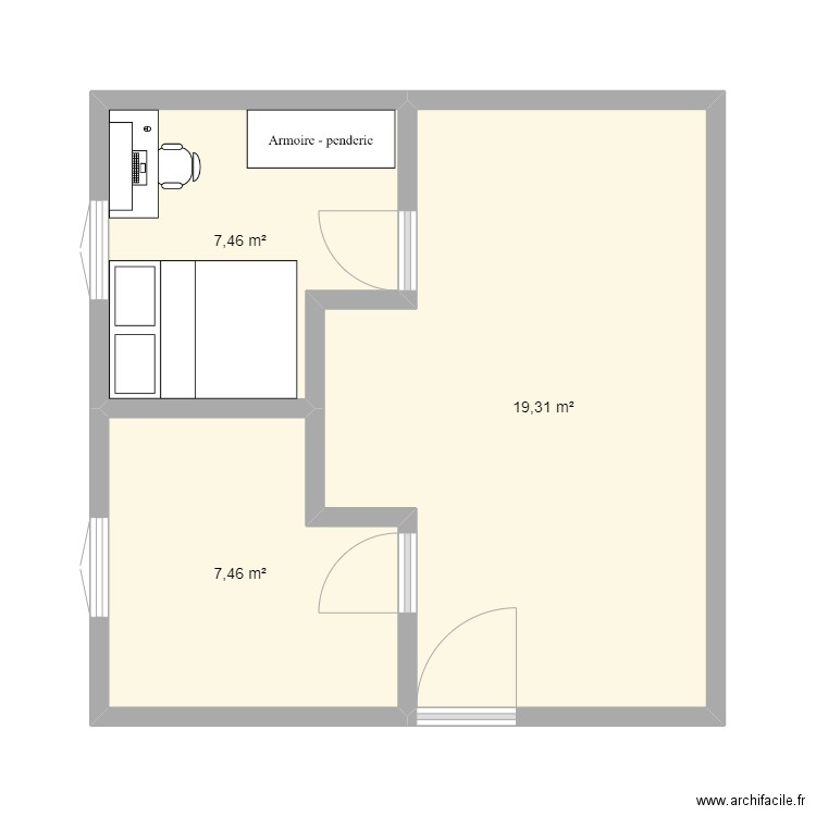 plan rdc sae 1.6. Plan de 3 pièces et 34 m2