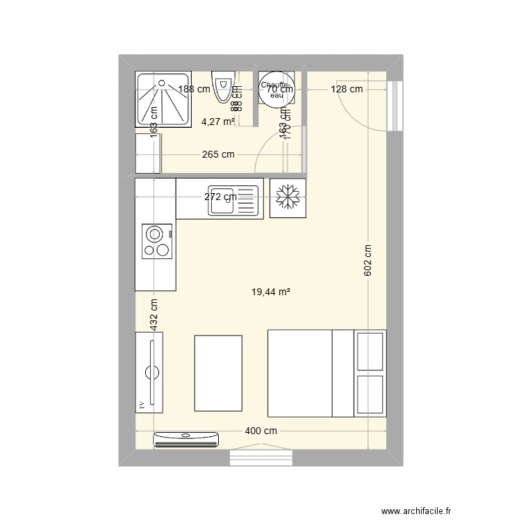 lyon. Plan de 2 pièces et 24 m2