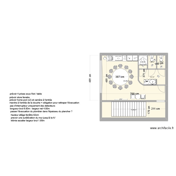 plan cuisine et wc MVO - v14. Plan de 6 pièces et 43 m2