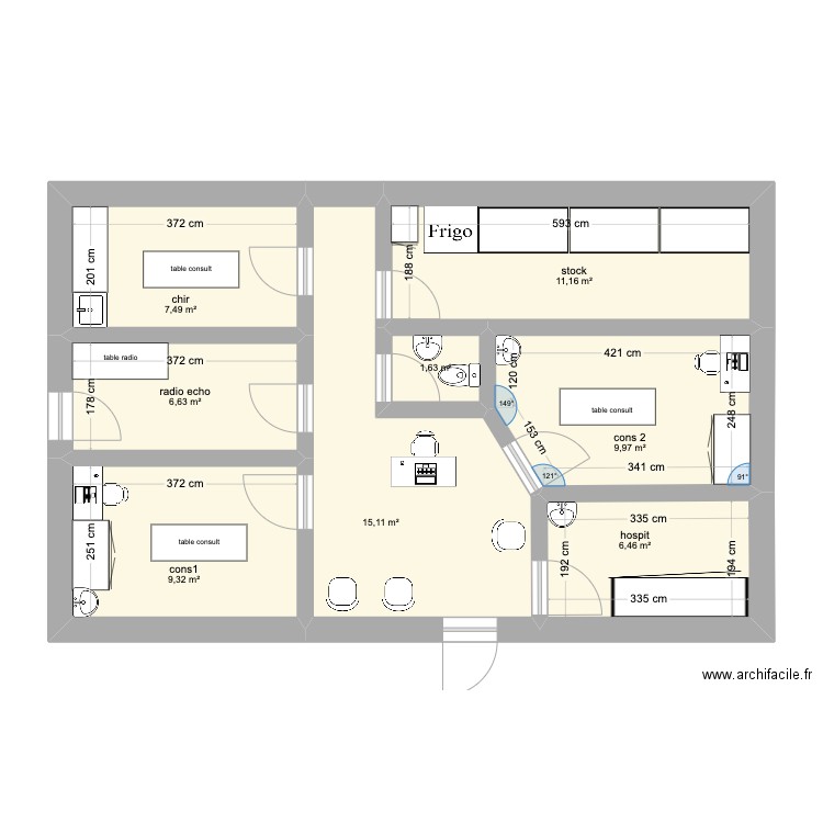 cabinet taille lo3. Plan de 8 pièces et 68 m2