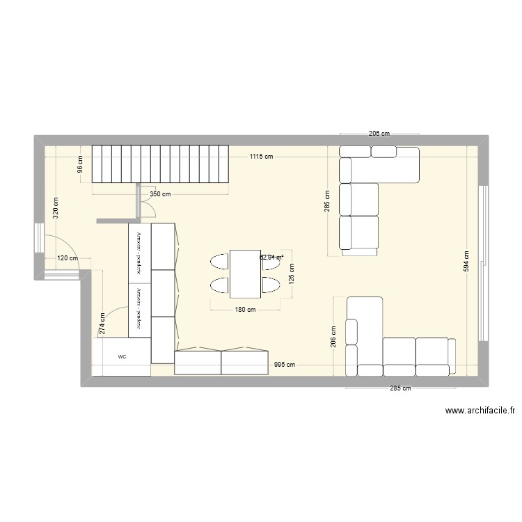 RdC Claira 3. Plan de 1 pièce et 63 m2