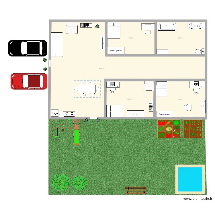 noeline deste. Plan de 5 pièces et 216 m2