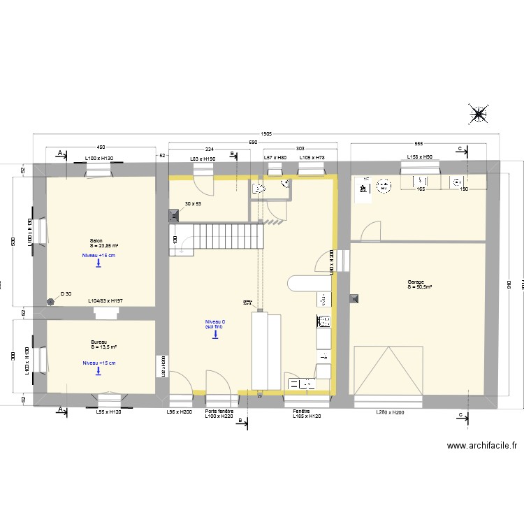 RDC_V7 après travaux. Plan de 1 pièce et 154 m2