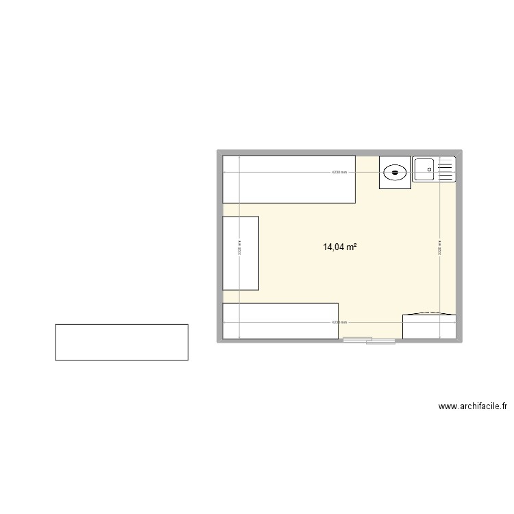 Cloison double blanchisserie. Plan de 1 pièce et 14 m2