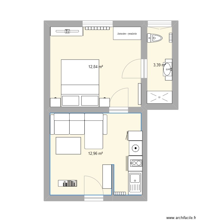 Appartement 1. Plan de 3 pièces et 29 m2