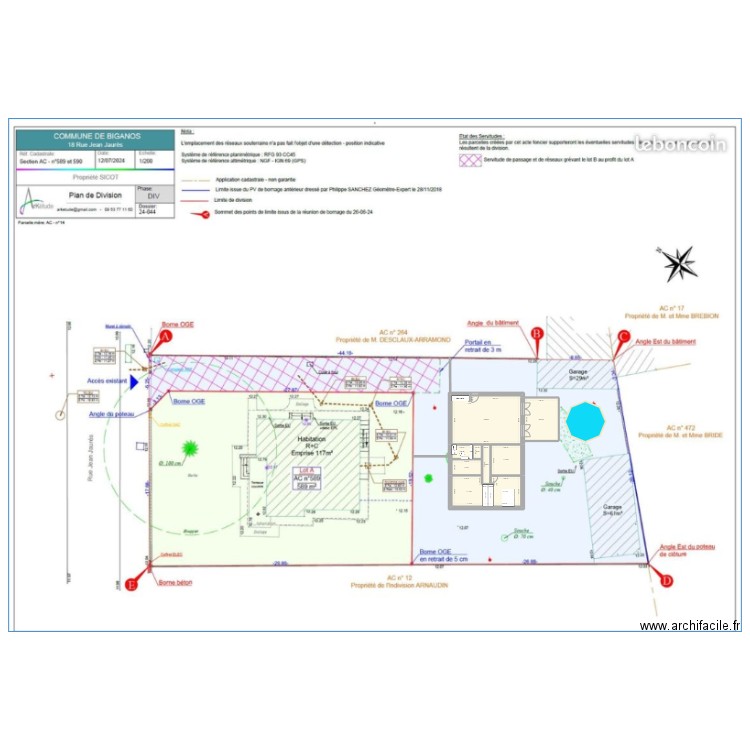 Plan initiale Biganos. Plan de 9 pièces et 121 m2