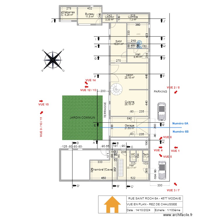 V.RADOUX - VUE EN PLAN - REZ - 1/100 - V2.15 - 20241013. Plan de 15 pièces et 190 m2