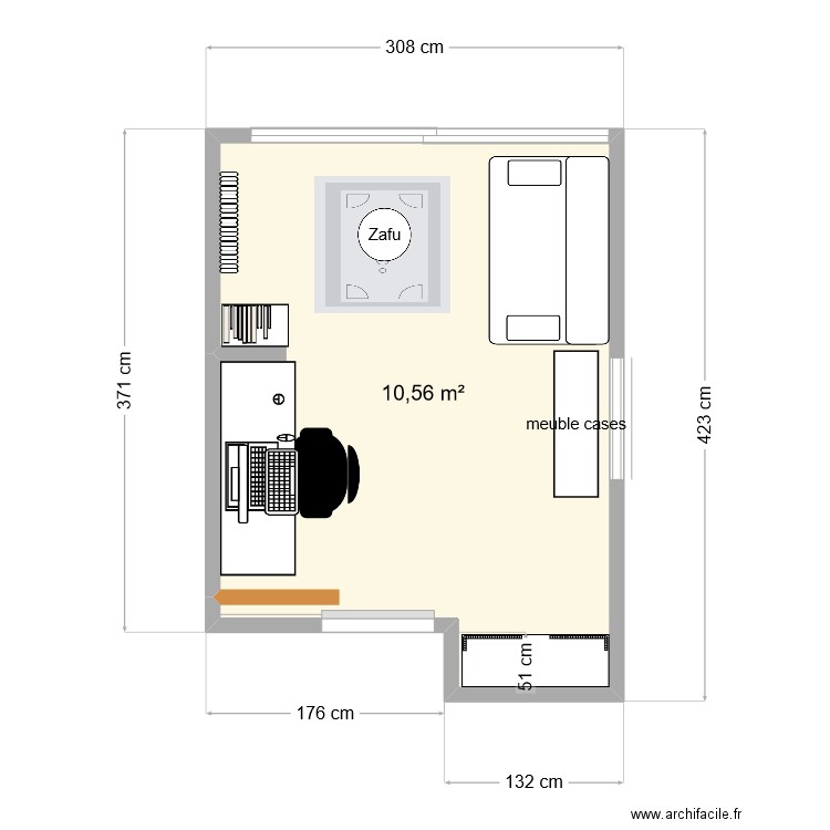 plan_bureau. Plan de 1 pièce et 11 m2