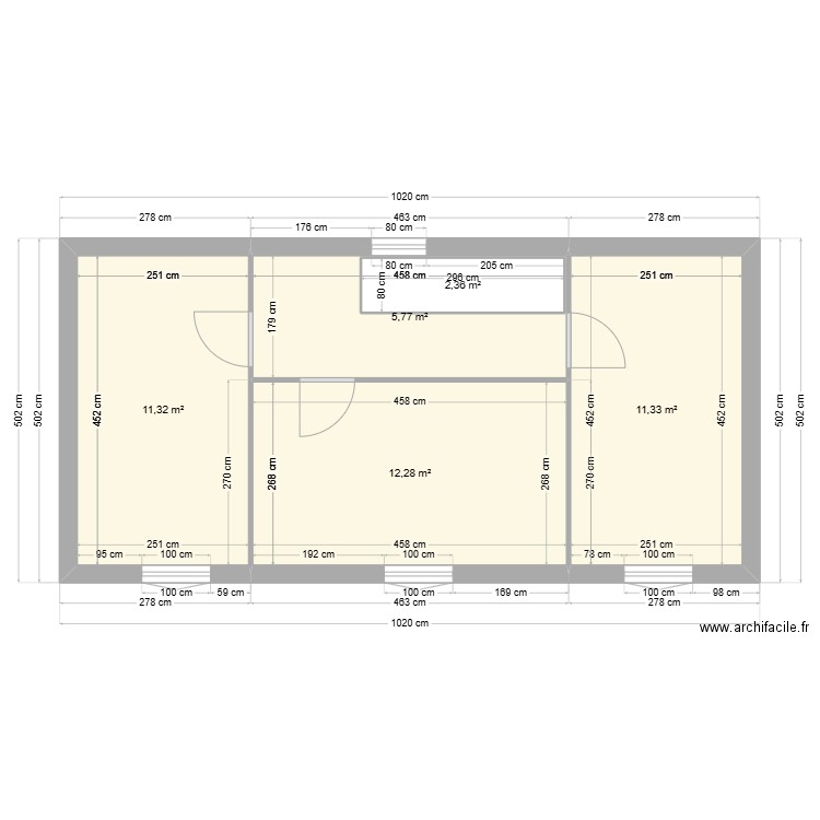 rdc. Plan de 5 pièces et 45 m2