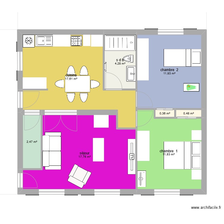 1er etage apres transformations-SDB 2025. Plan de 8 pièces et 67 m2