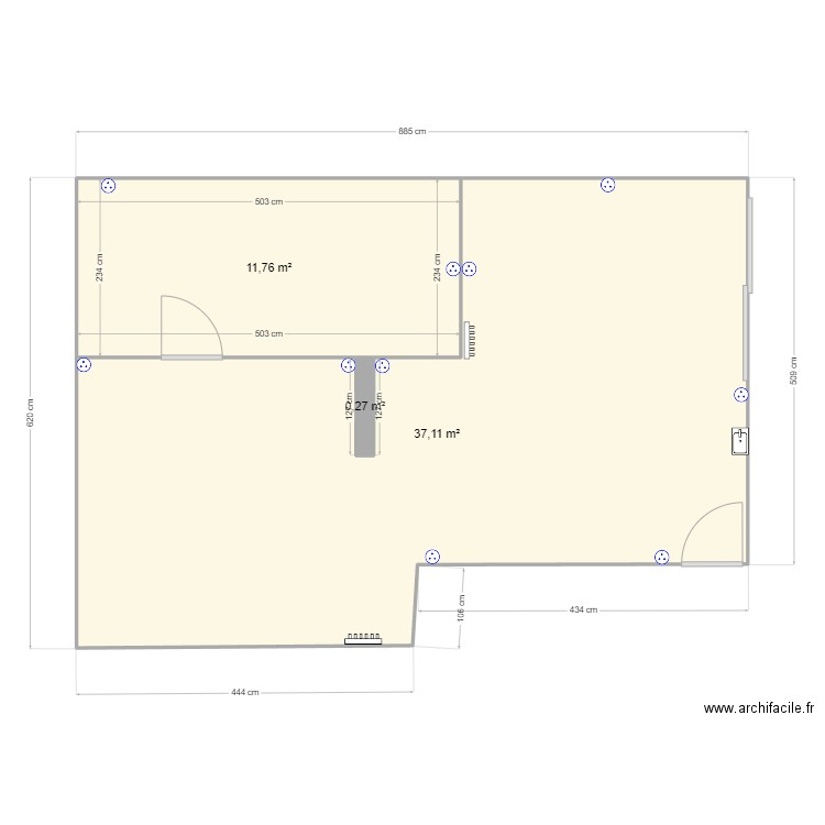 Sous sol. Plan de 3 pièces et 49 m2