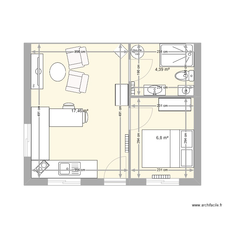 Locatif bernard. Plan de 3 pièces et 29 m2