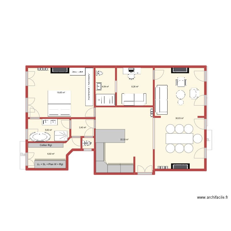 PAC buanderie / cellier + Sde. Plan de 9 pièces et 100 m2