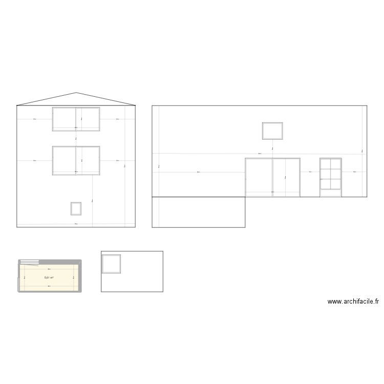 Plan des façades. Plan de 1 pièce et 6 m2