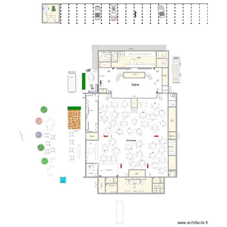 Cabaret 2. Plan de 27 pièces et 287 m2