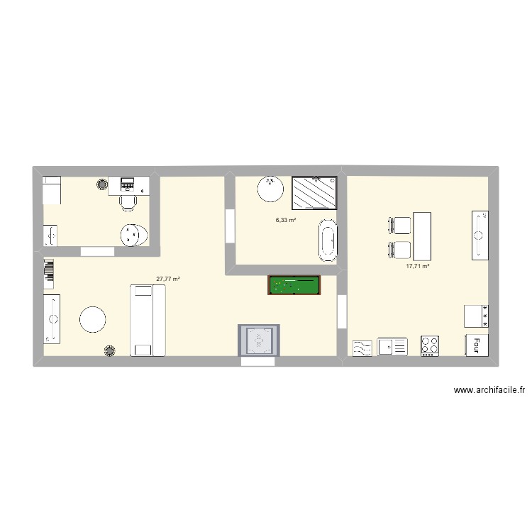 PL Lebel. Plan de 3 pièces et 52 m2