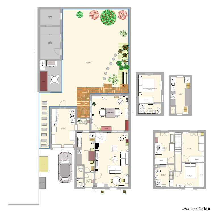 Les Molières agrandissement en large plus. Plan de 18 pièces et 148 m2