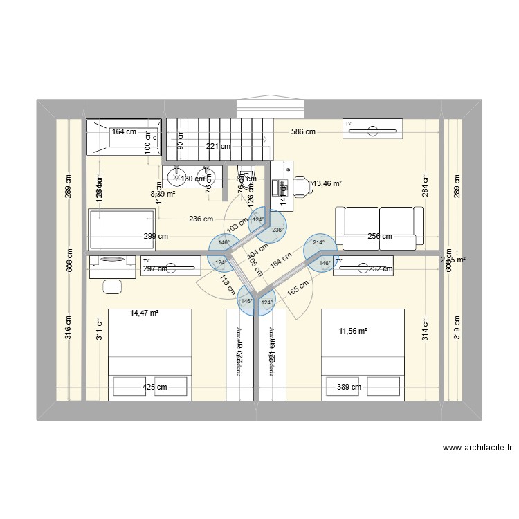 prop  cou 7. Plan de 5 pièces et 50 m2