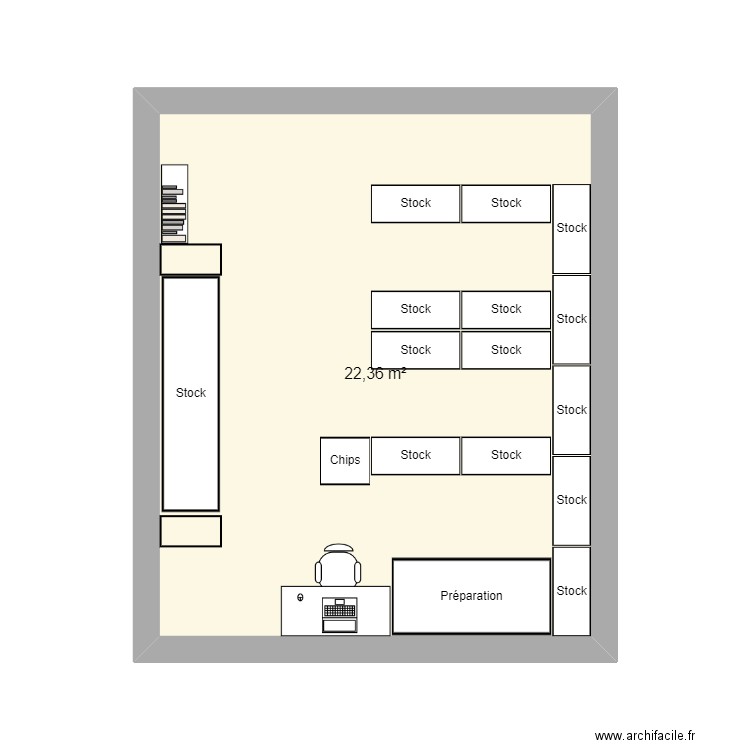 Bureaux centre (Openspace). Plan de 1 pièce et 22 m2