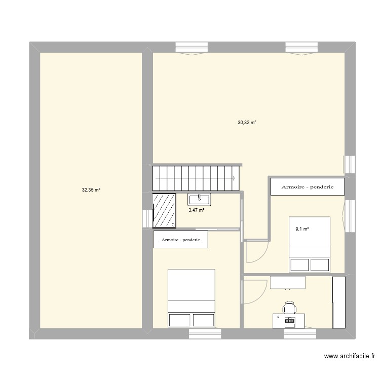 Anais. Plan de 5 pièces et 91 m2