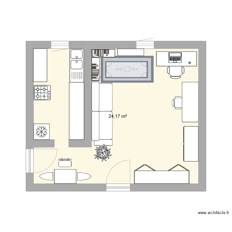 salon savignac. Plan de 1 pièce et 24 m2