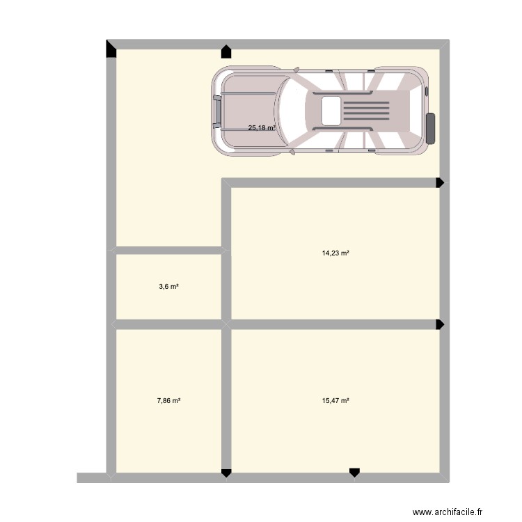 Garage Studio. Plan de 5 pièces et 66 m2