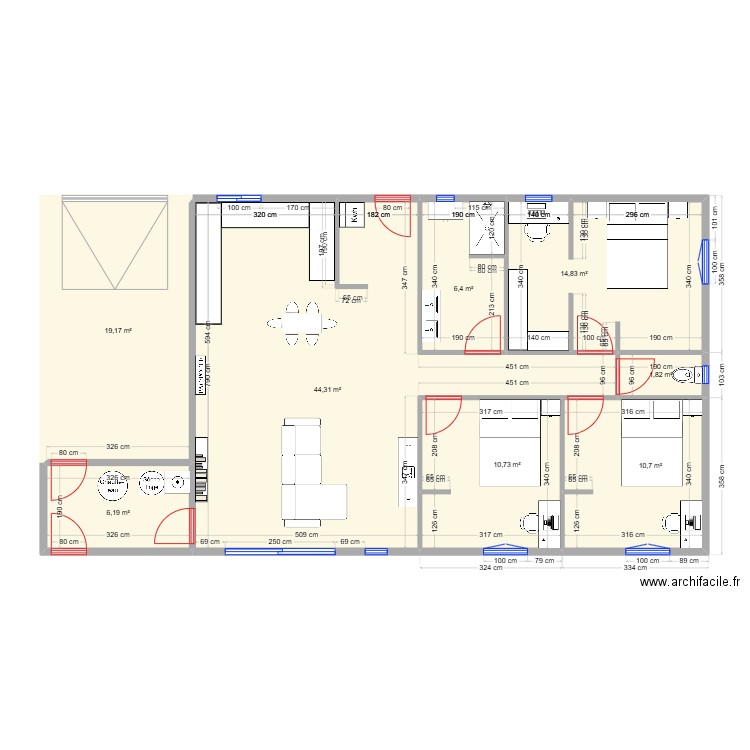 nouveau. Plan de 8 pièces et 114 m2