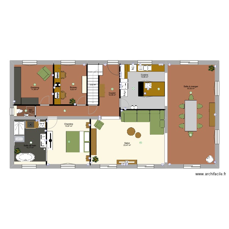 MAISON RDC. Plan de 11 pièces et 134 m2