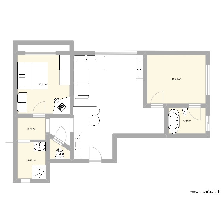 appart. Plan de 6 pièces et 38 m2