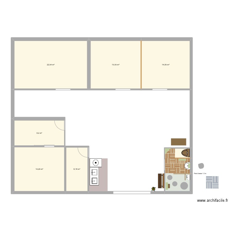 Grange. Plan de 7 pièces et 88 m2