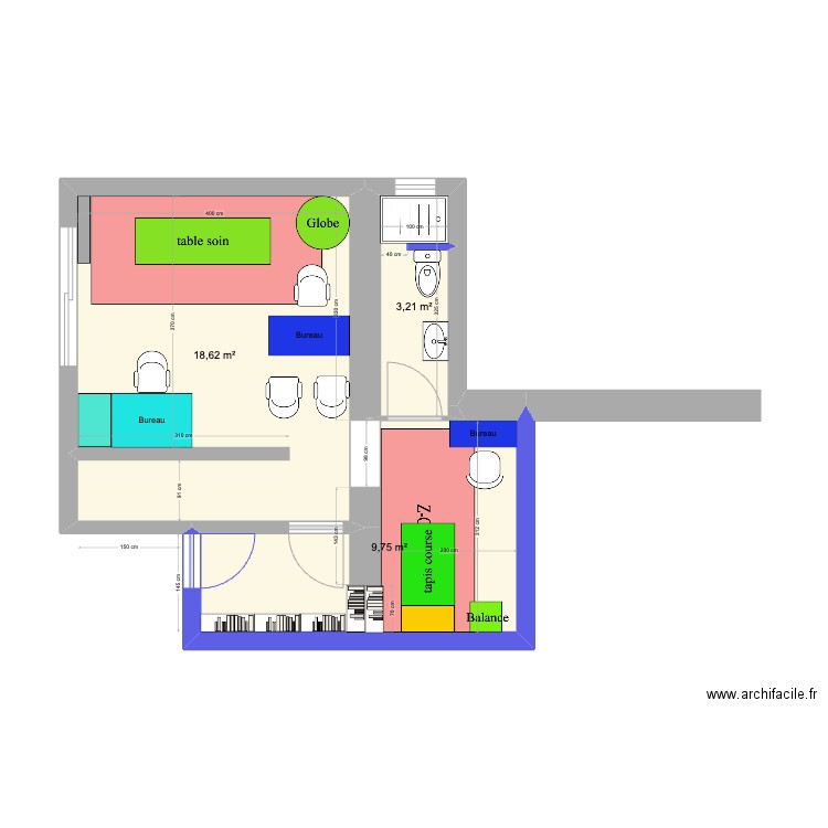 Cabinet Sous-sol Bourgoin. Plan de 3 pièces et 32 m2