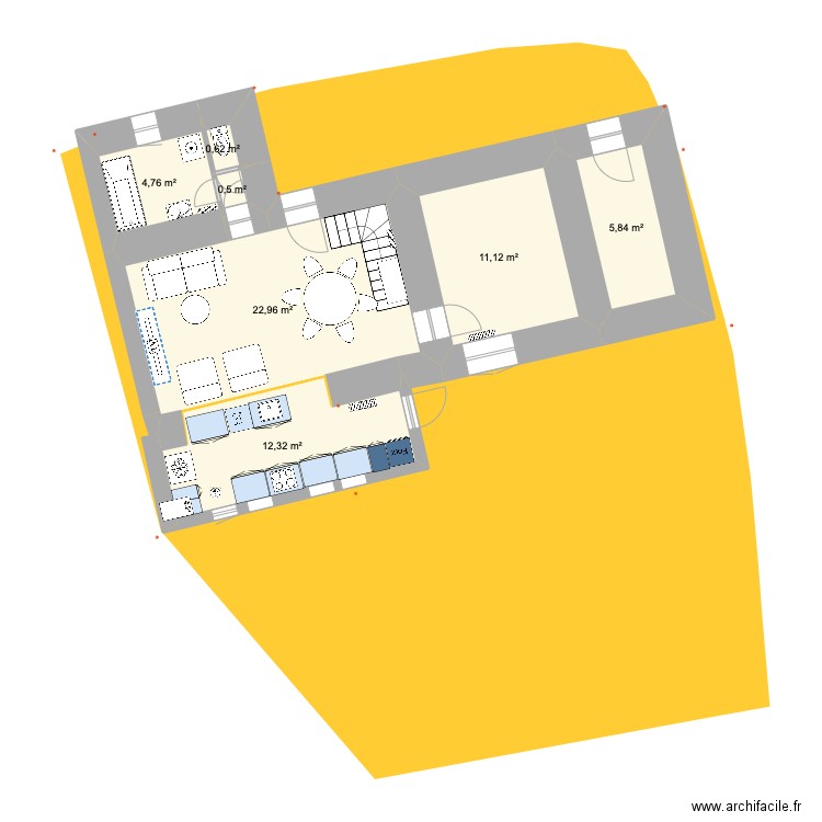 PRIEUX RDC sans agrandissement cuisine 3. Plan de 7 pièces et 58 m2