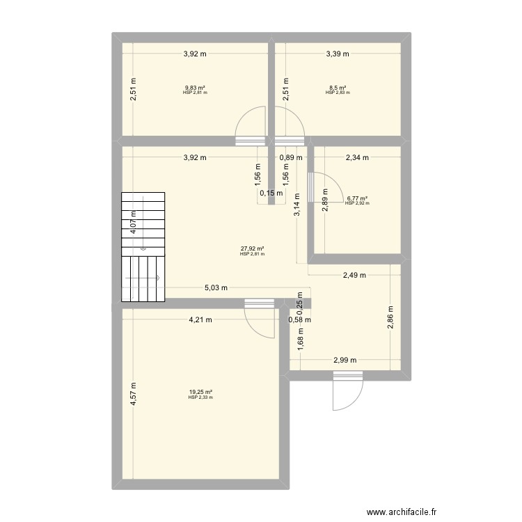 Appart 1er étage. Plan de 5 pièces et 72 m2