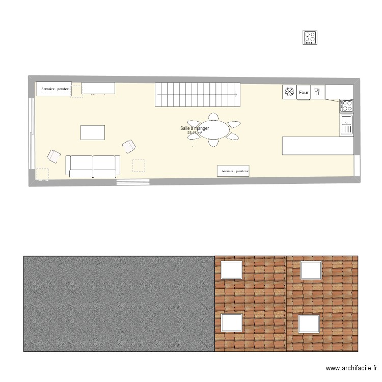 N 1 à renover. Plan de 1 pièce et 53 m2