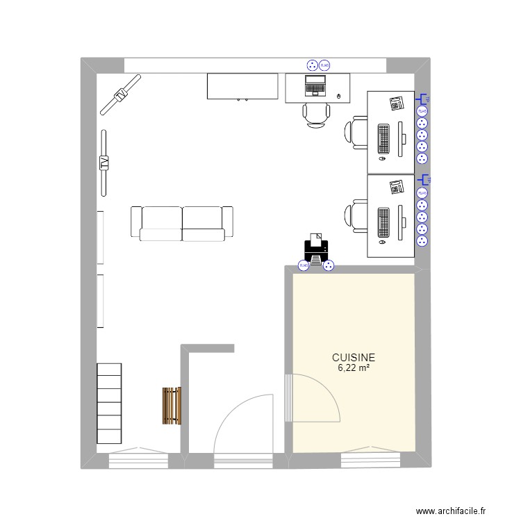 LOCAL. Plan de 2 pièces et 33 m2