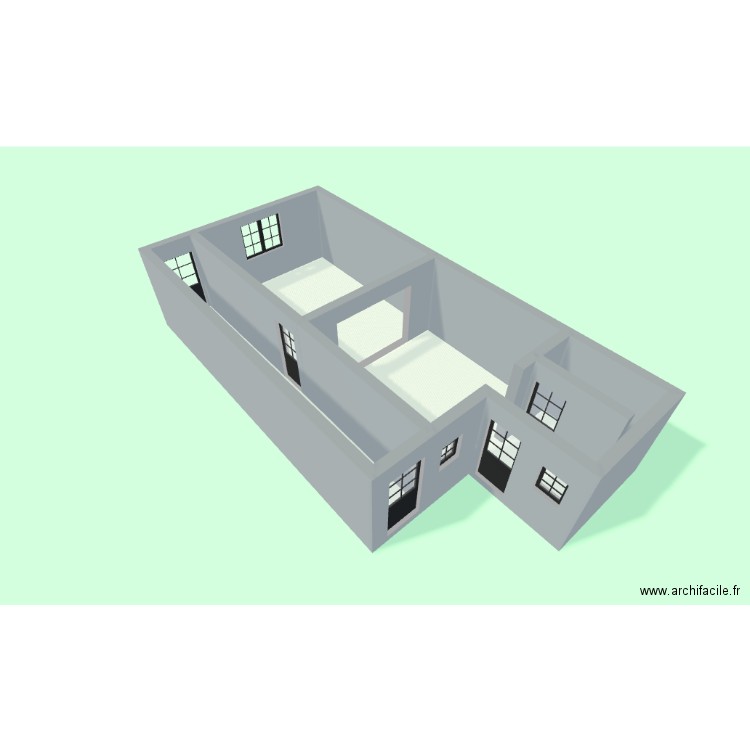 Vue 3D trvx partiel V1 a  . Plan de 3 pièces et 54 m2