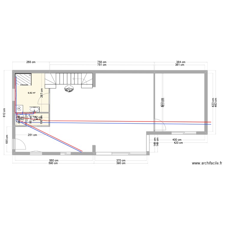 Les Mouettes       Plomberie. Plan de 3 pièces et 9 m2