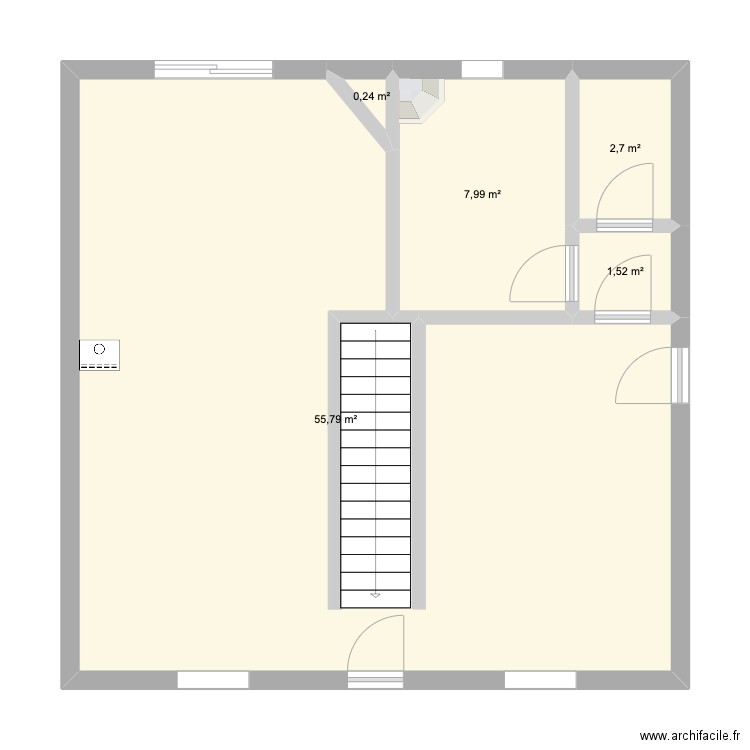 RDC initial. Plan de 5 pièces et 68 m2