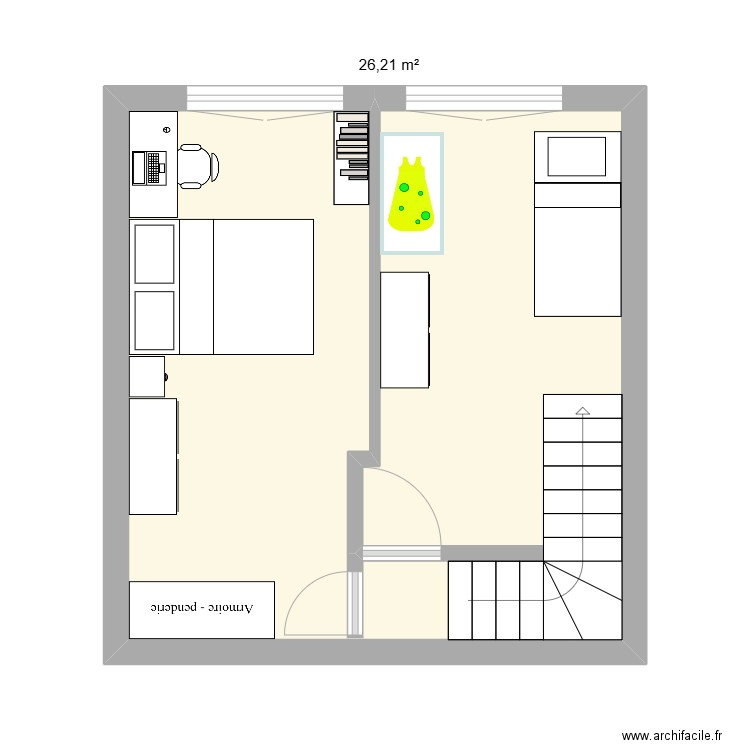 Alforville 2. Plan de 1 pièce et 26 m2