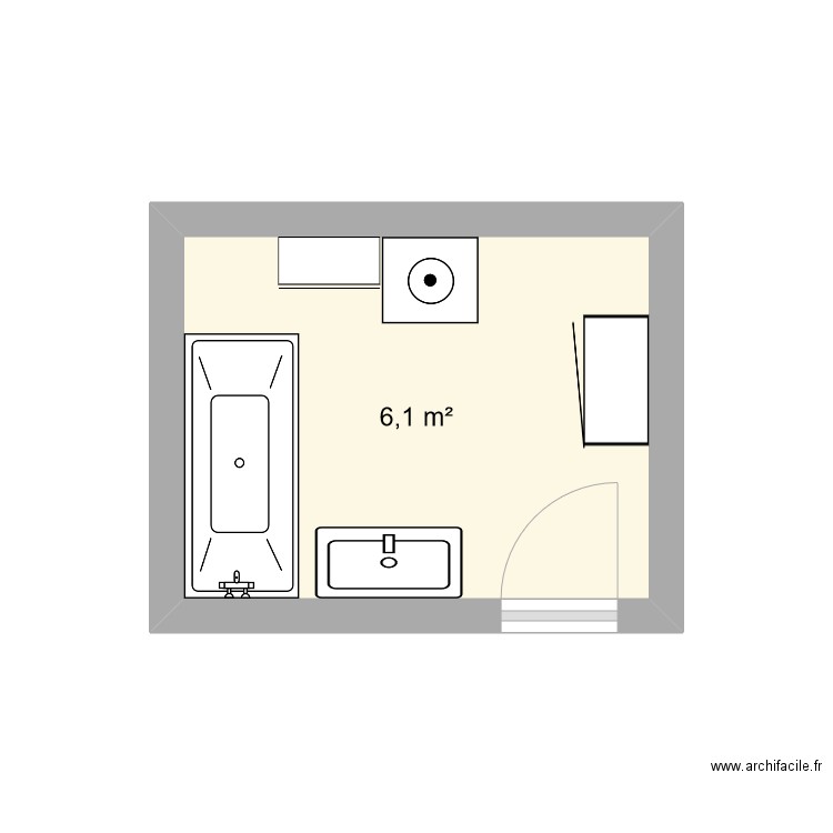 salle de bain dor. Plan de 1 pièce et 6 m2