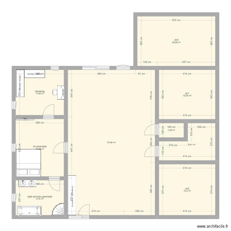 idee maison. Plan de 9 pièces et 166 m2