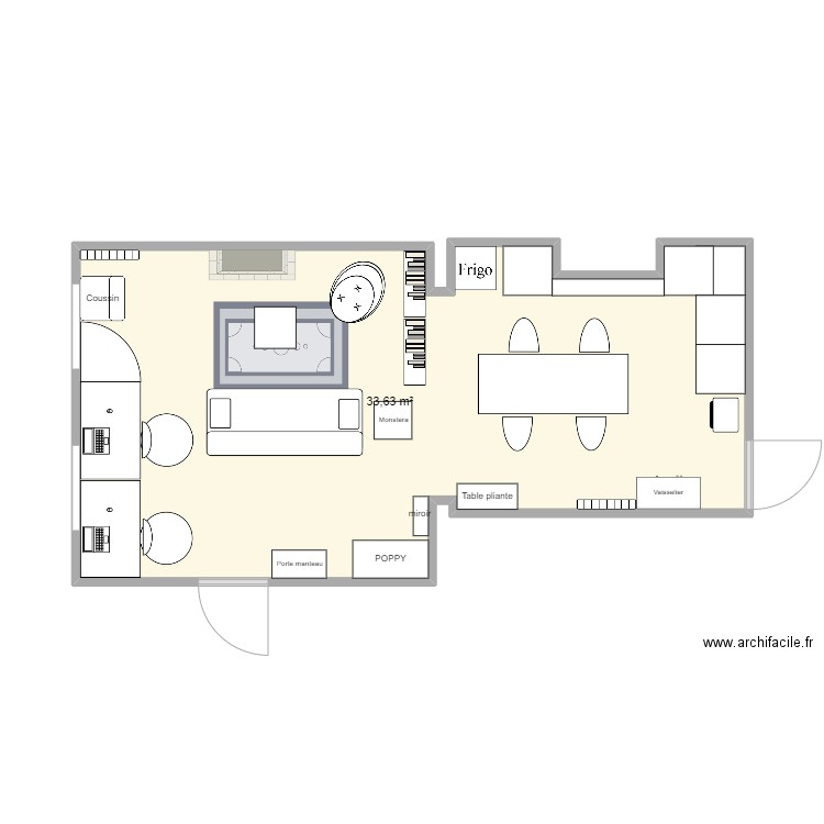 Appt St Amand. Plan de 1 pièce et 34 m2