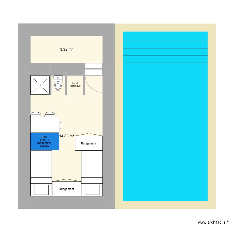 piscine saussan. Plan de 2 pièces et 18 m2