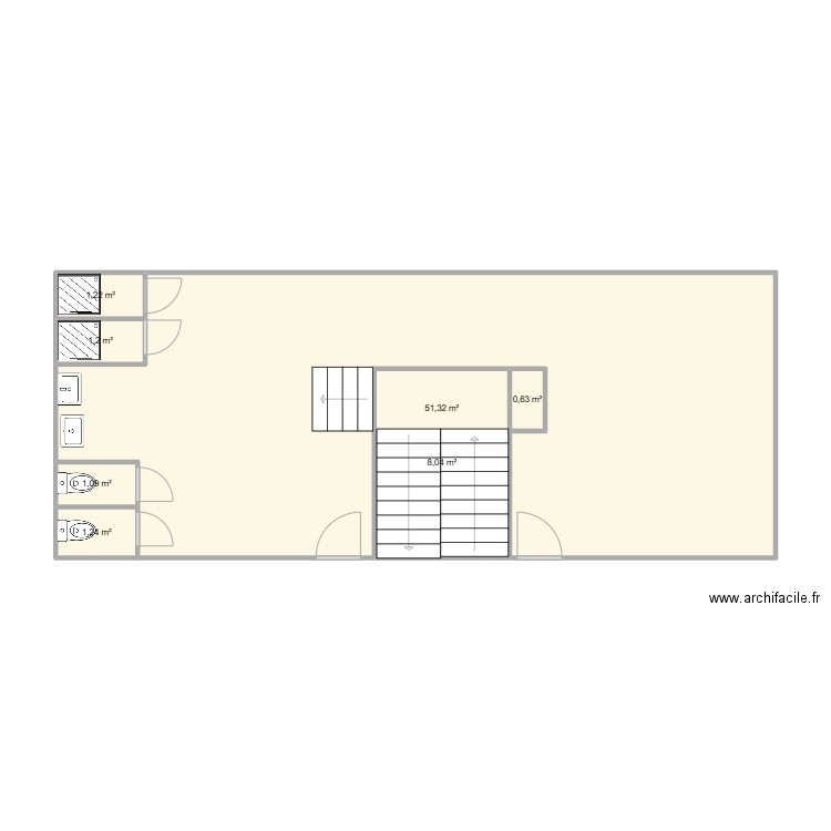 Vestiaire. Plan de 7 pièces et 65 m2